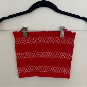 Red and White Smocked Tube Top